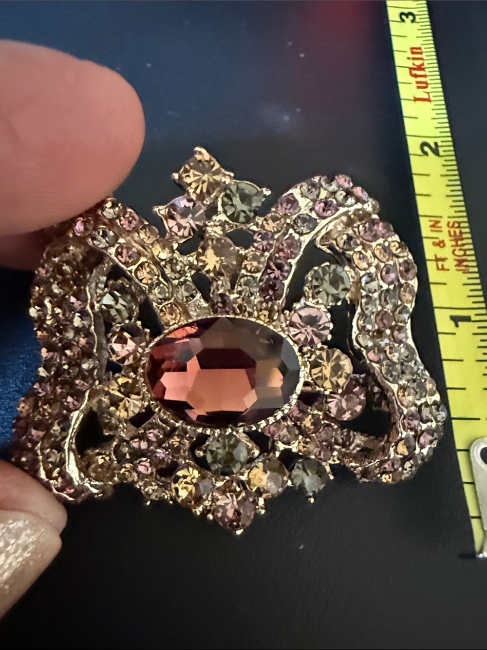 Gold-Tone Pink Crystal Oval Center Brooch